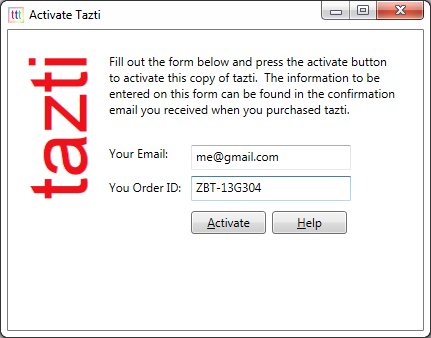 activation screen filled out